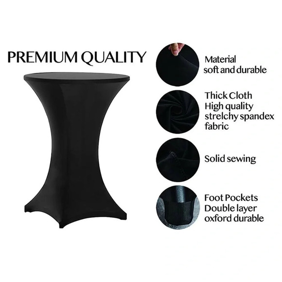 Tina's 4 Pack 32x43 Inch Highboy Spandex Cocktail Table Cover Black - Picture 4 of 8